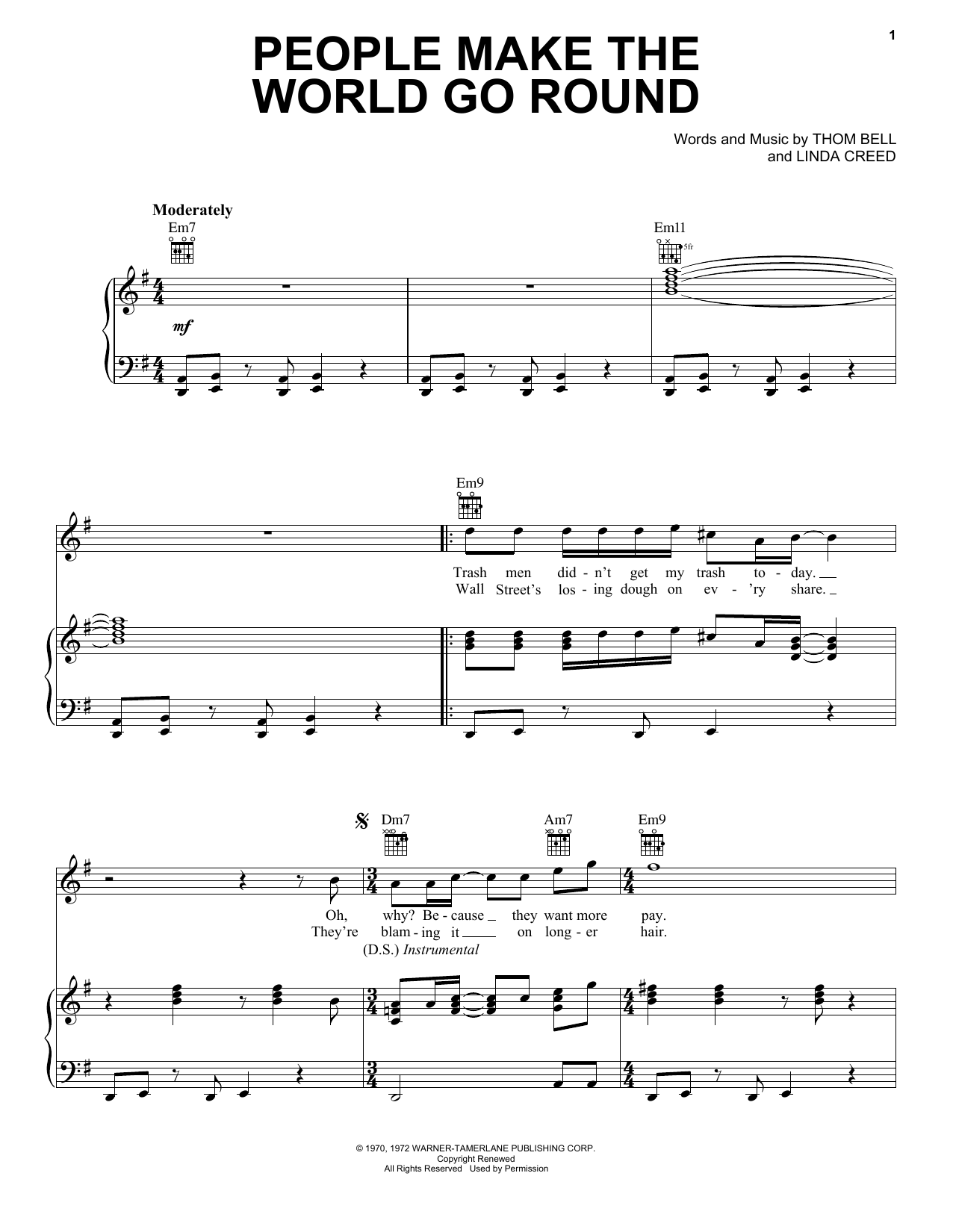 The Stylistics People Make The World Go 'Round Sheet Music Notes & Chords for Piano, Vocal & Guitar (Right-Hand Melody) - Download or Print PDF