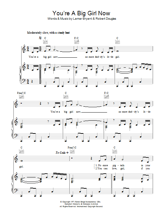 The Stylistics You're A Big Girl Now Sheet Music Notes & Chords for Piano, Vocal & Guitar (Right-Hand Melody) - Download or Print PDF