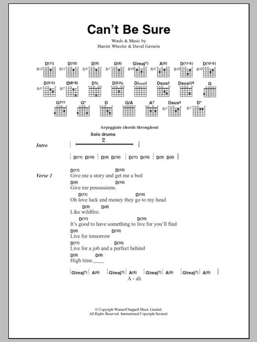 The Sundays Can't Be Sure Sheet Music Notes & Chords for Guitar Chords/Lyrics - Download or Print PDF