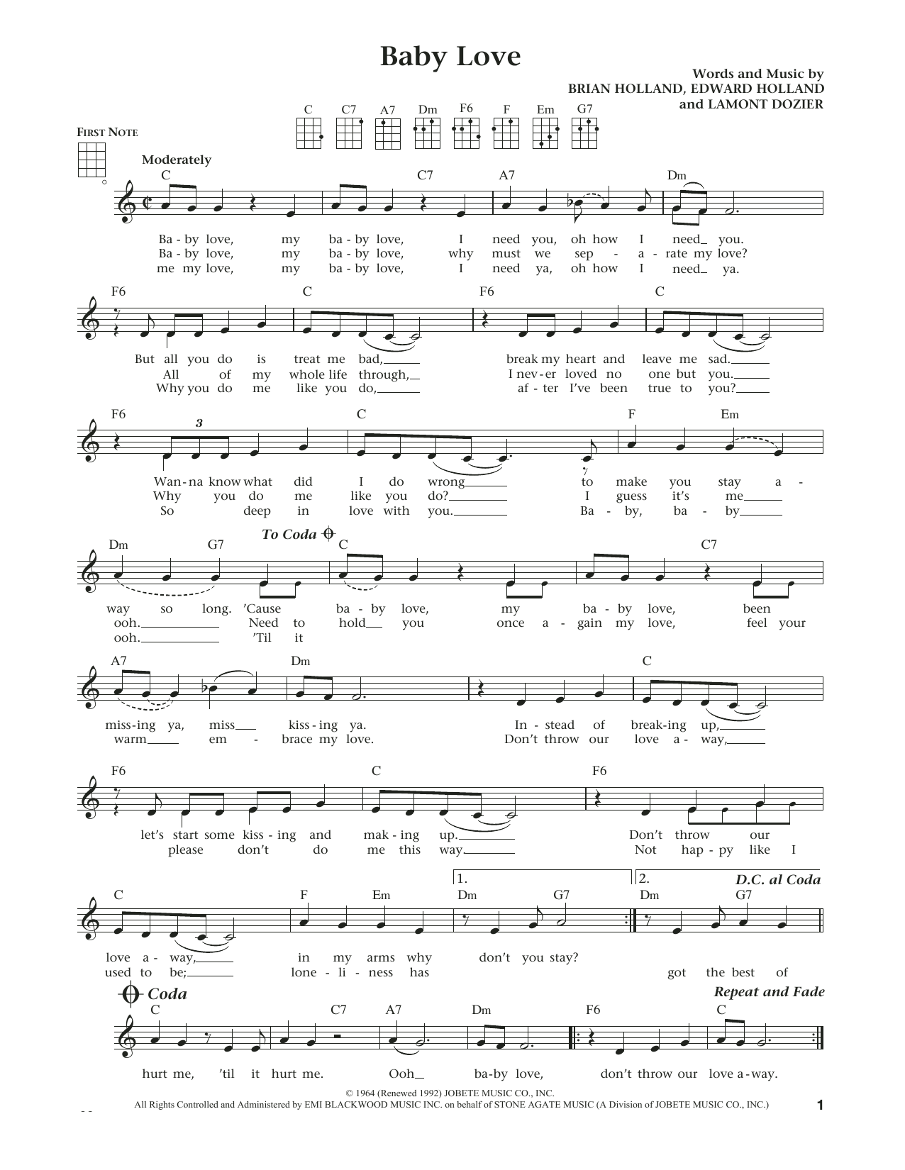 The Supremes Baby Love (from The Daily Ukulele) (arr. Liz and Jim Beloff) Sheet Music Notes & Chords for Ukulele - Download or Print PDF