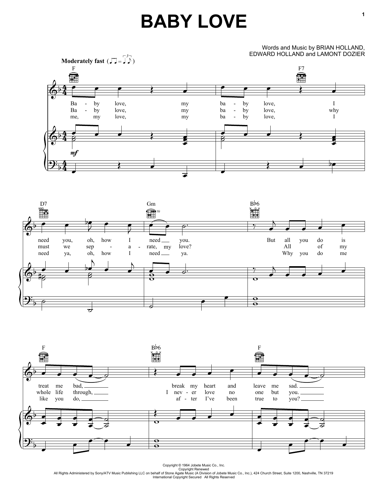 The Supremes Baby Love Sheet Music Notes & Chords for Lyrics & Chords - Download or Print PDF