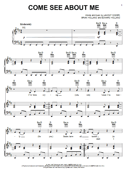 The Supremes Come See About Me Sheet Music Notes & Chords for Piano, Vocal & Guitar (Right-Hand Melody) - Download or Print PDF