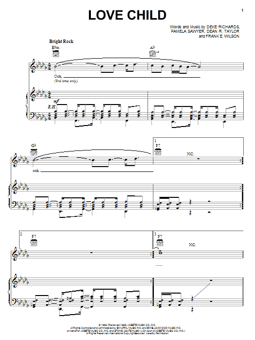 The Supremes Love Child Sheet Music Notes & Chords for Piano, Vocal & Guitar (Right-Hand Melody) - Download or Print PDF