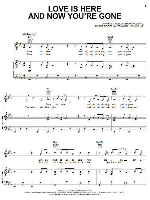 The Supremes Love Is Here And Now You're Gone Sheet Music Notes & Chords for Melody Line, Lyrics & Chords - Download or Print PDF