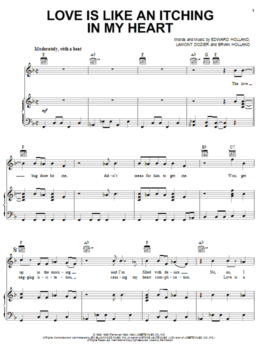 The Supremes Love Is Like An Itching In My Heart Sheet Music Notes & Chords for Piano, Vocal & Guitar (Right-Hand Melody) - Download or Print PDF