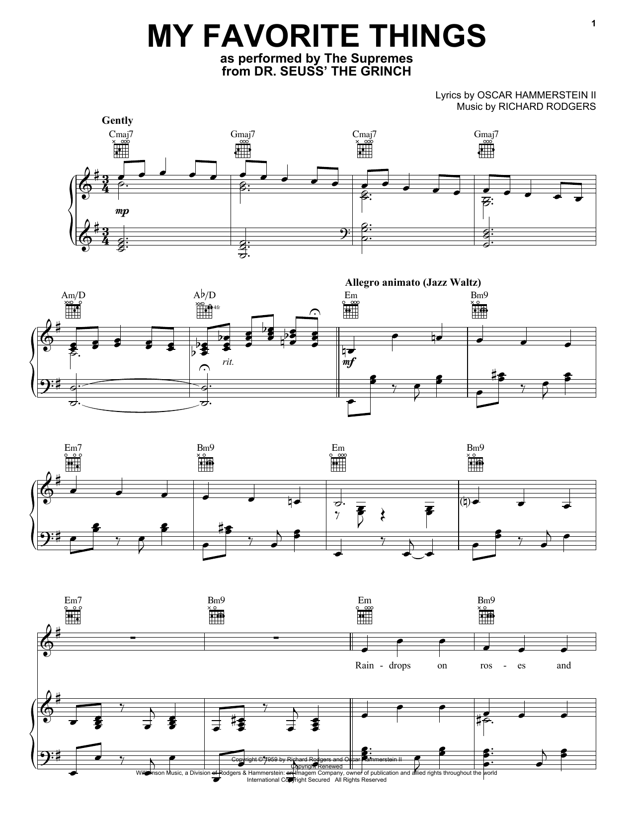 The Supremes My Favorite Things (from The Grinch) Sheet Music Notes & Chords for Piano, Vocal & Guitar (Right-Hand Melody) - Download or Print PDF