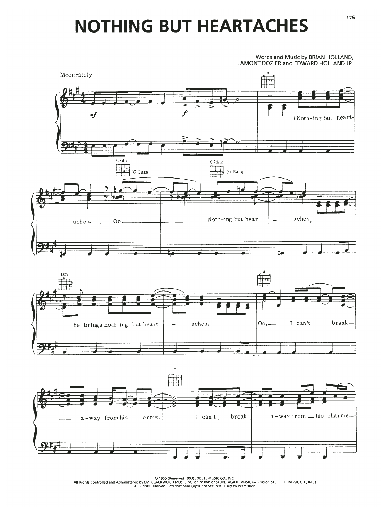 The Supremes Nothing But Heartaches Sheet Music Notes & Chords for Piano, Vocal & Guitar Chords (Right-Hand Melody) - Download or Print PDF