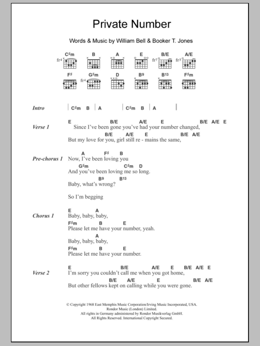 William Bell & Judy Clay Private Number Sheet Music Notes & Chords for Lyrics & Chords - Download or Print PDF