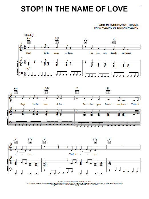 The Supremes Stop! In The Name Of Love Sheet Music Notes & Chords for Piano, Vocal & Guitar (Right-Hand Melody) - Download or Print PDF
