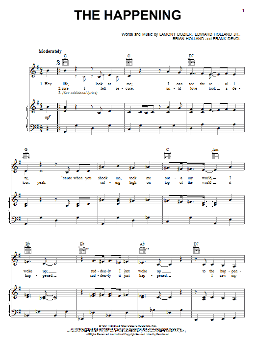 The Supremes The Happening Sheet Music Notes & Chords for Piano, Vocal & Guitar (Right-Hand Melody) - Download or Print PDF