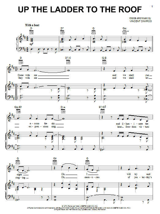 The Supremes Up The Ladder To The Roof Sheet Music Notes & Chords for Piano, Vocal & Guitar (Right-Hand Melody) - Download or Print PDF