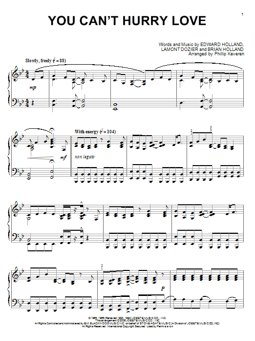 The Supremes You Can't Hurry Love Sheet Music Notes & Chords for Piano - Download or Print PDF