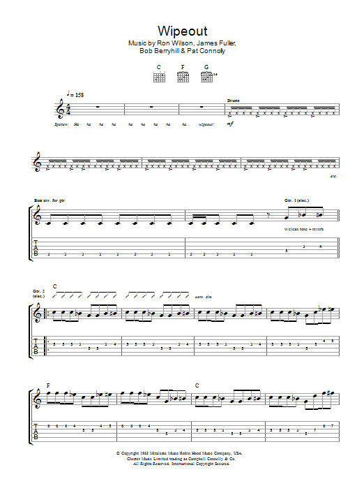 The Surfaris Wipe Out Sheet Music Notes & Chords for Guitar Tab - Download or Print PDF