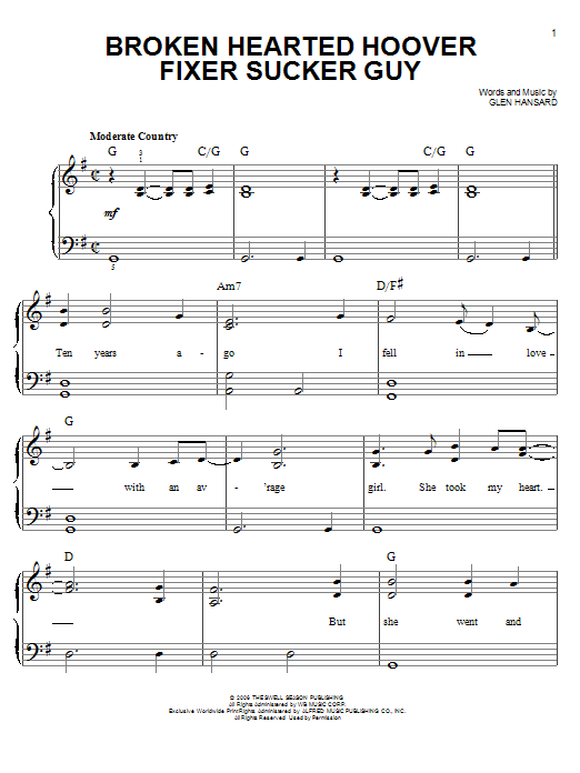 The Swell Season Broken Hearted Hoover Fixer Sucker Guy Sheet Music Notes & Chords for Easy Guitar Tab - Download or Print PDF