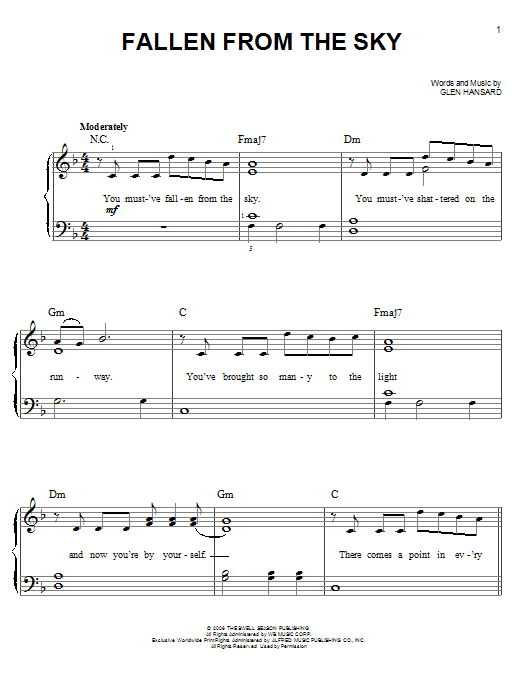 The Swell Season Fallen From The Sky Sheet Music Notes & Chords for Easy Guitar Tab - Download or Print PDF