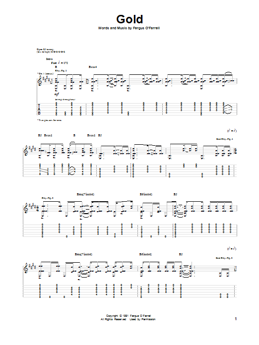 The Swell Season Gold Sheet Music Notes & Chords for Guitar Tab - Download or Print PDF