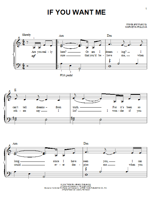 The Swell Season If You Want Me Sheet Music Notes & Chords for Easy Piano - Download or Print PDF