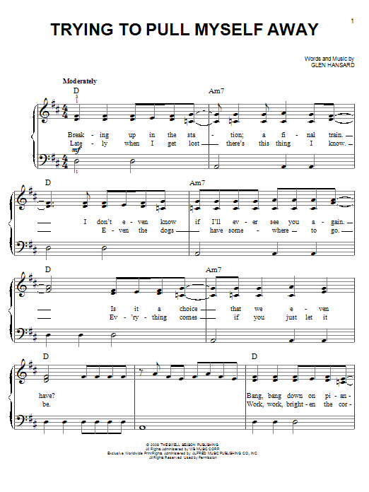 The Swell Season Trying To Pull Myself Away Sheet Music Notes & Chords for Piano & Vocal - Download or Print PDF