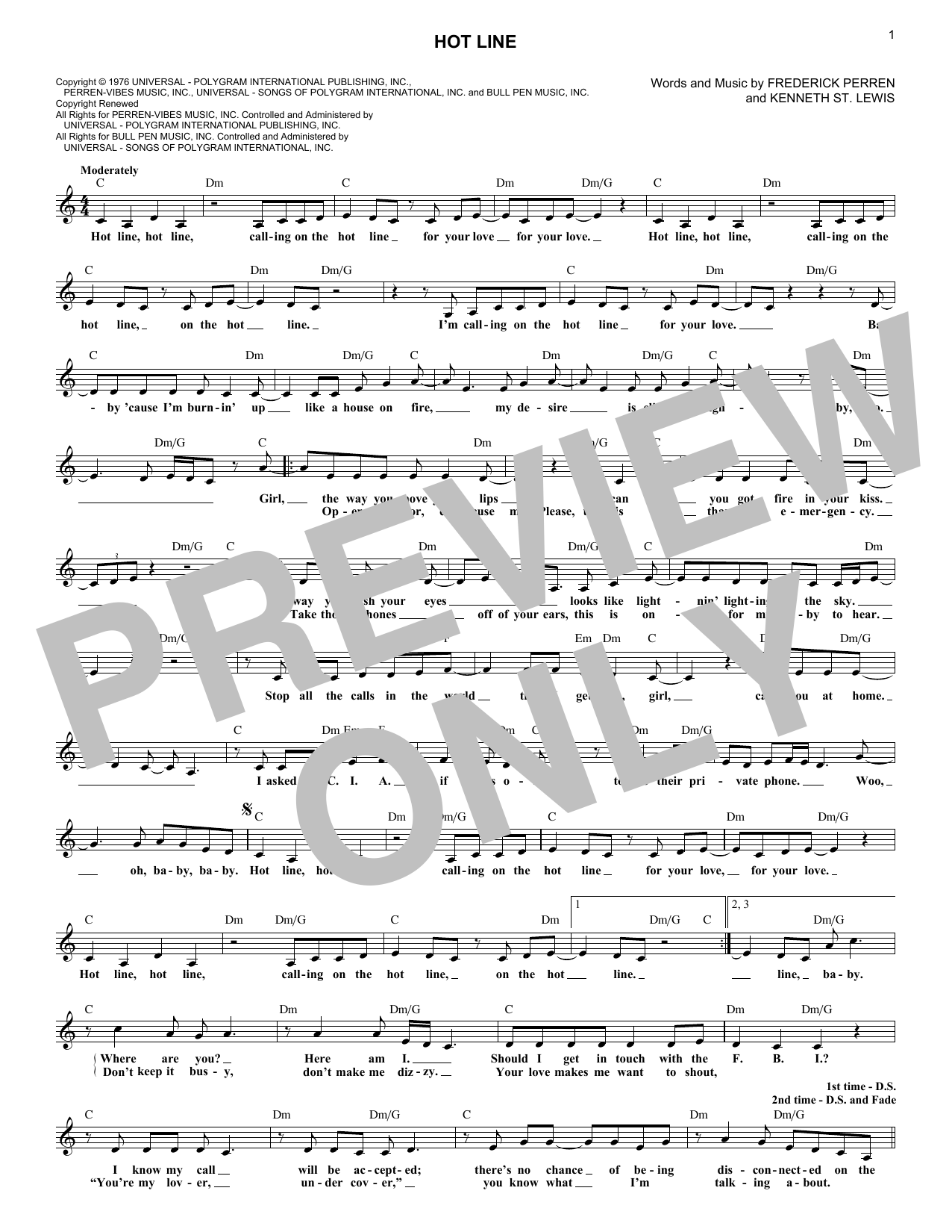 The Sylvers Hot Line Sheet Music Notes & Chords for Melody Line, Lyrics & Chords - Download or Print PDF
