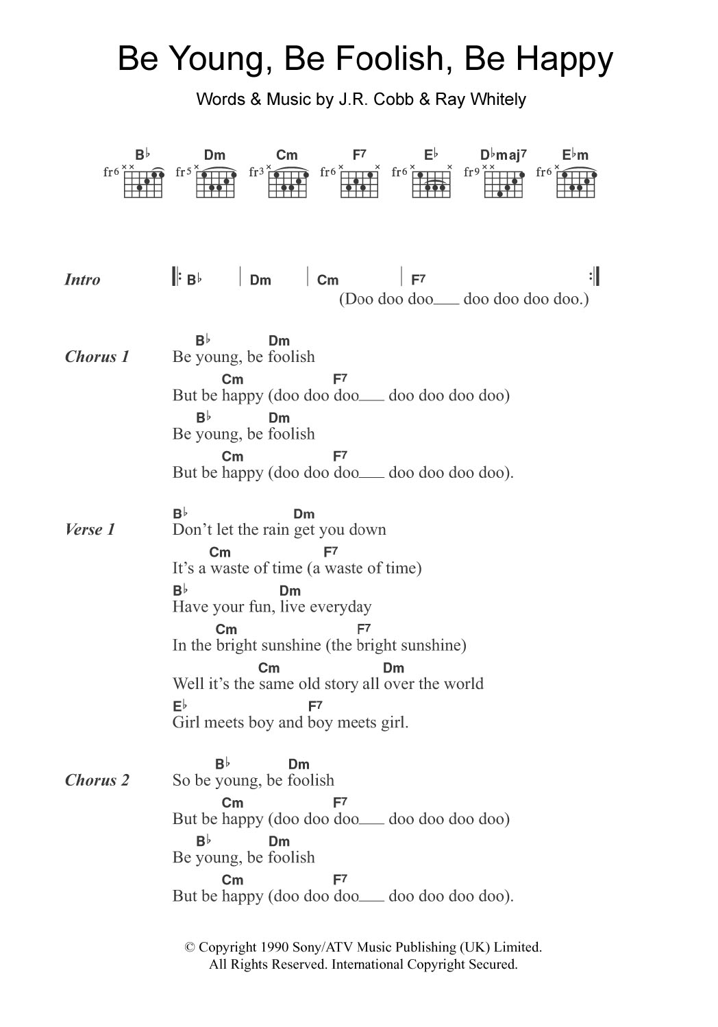 The Tams Be Young, Be Foolish, Be Happy Sheet Music Notes & Chords for Lyrics & Chords - Download or Print PDF