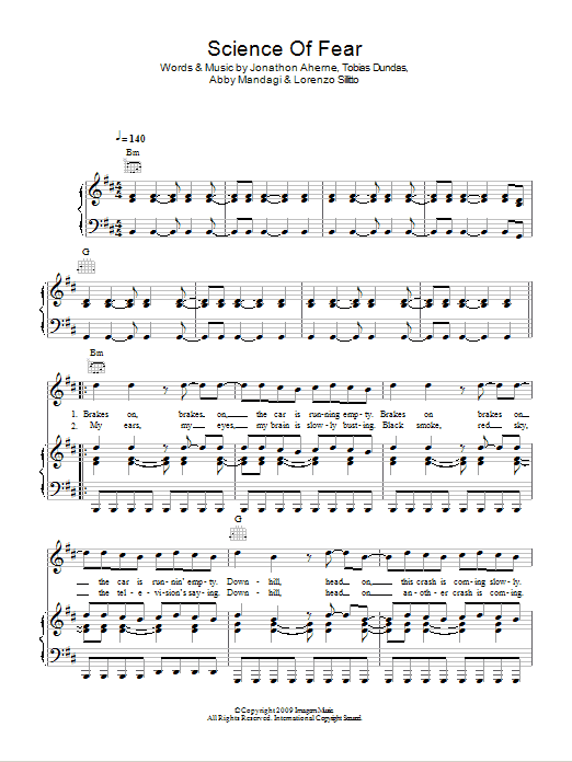 The Temper Trap Science Of Fear Sheet Music Notes & Chords for Piano, Vocal & Guitar (Right-Hand Melody) - Download or Print PDF