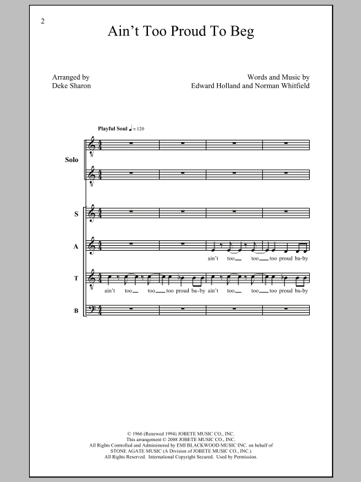 The Temptations Ain't Too Proud To Beg (arr. Deke Sharon) Sheet Music Notes & Chords for SATB - Download or Print PDF