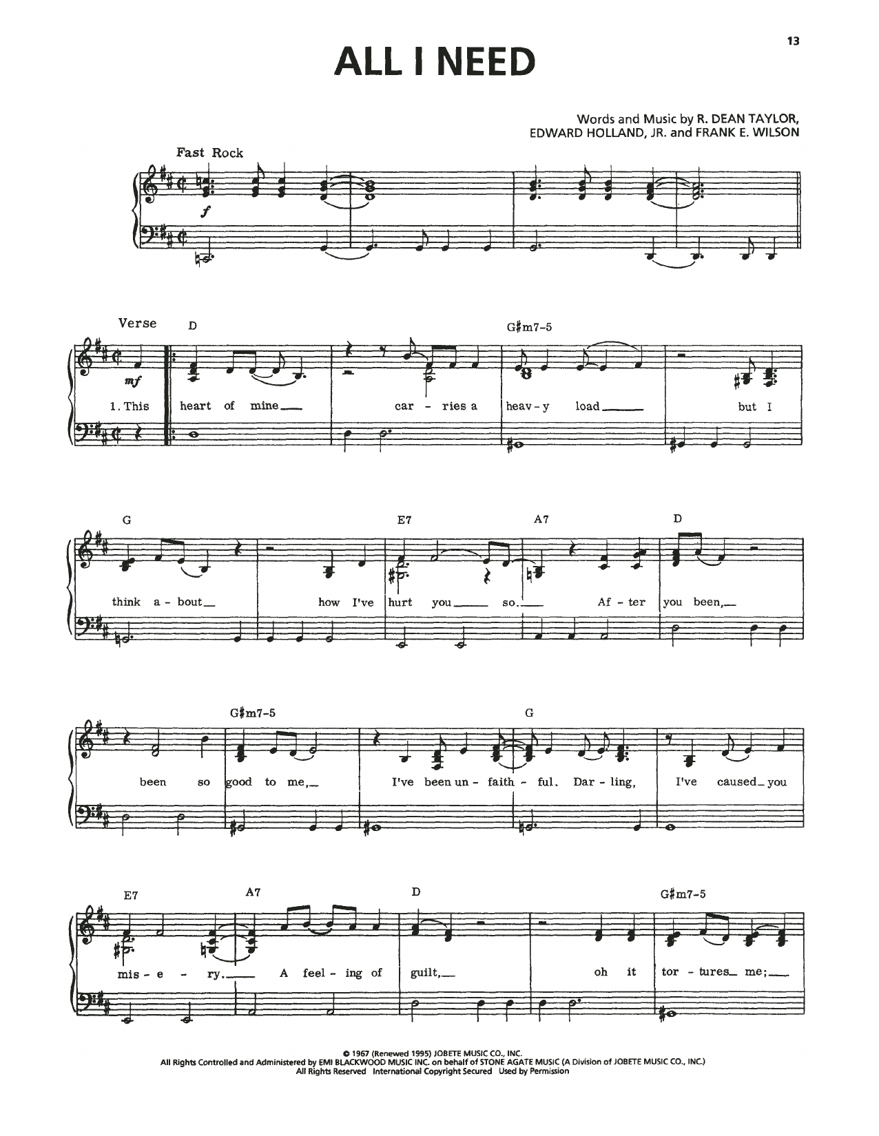 The Temptations All I Need Sheet Music Notes & Chords for Piano, Vocal & Guitar Chords (Right-Hand Melody) - Download or Print PDF