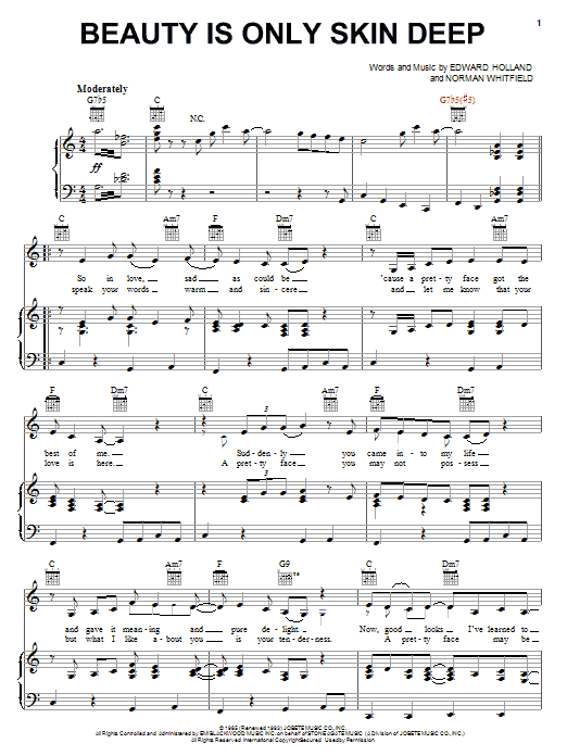 The Temptations Beauty Is Only Skin Deep Sheet Music Notes & Chords for Piano, Vocal & Guitar (Right-Hand Melody) - Download or Print PDF