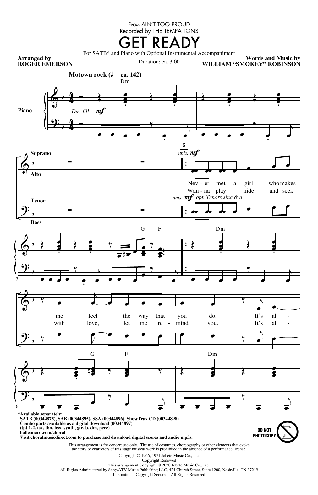 The Temptations Get Ready (from Ain't Too Proud) (arr. Roger Emerson) Sheet Music Notes & Chords for SAB Choir - Download or Print PDF