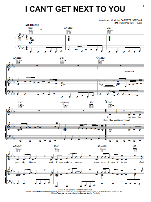 The Temptations I Can't Get Next To You Sheet Music Notes & Chords for Melody Line, Lyrics & Chords - Download or Print PDF