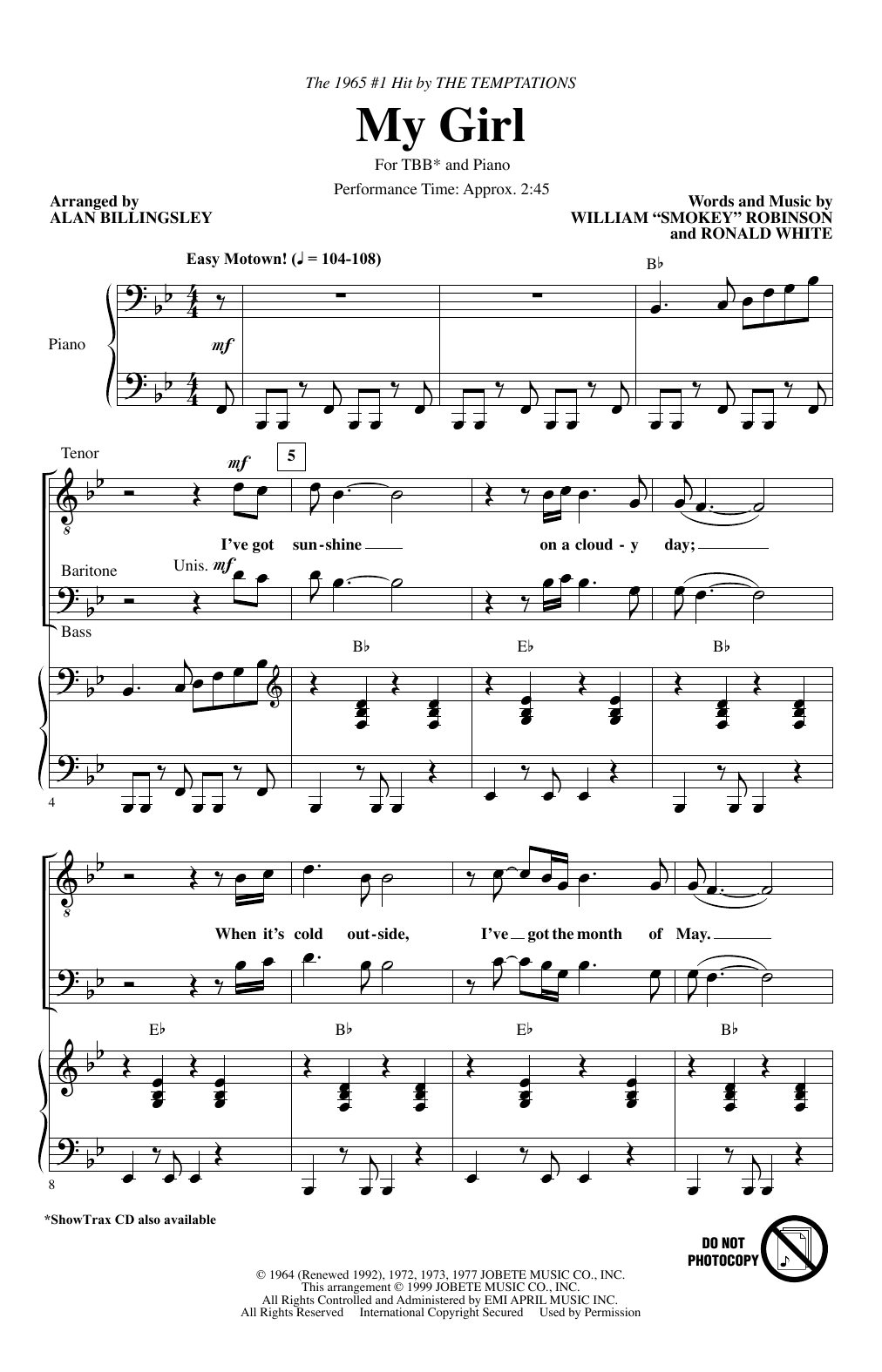 The Temptations My Girl (arr. Alan Billingsley) Sheet Music Notes & Chords for TTBB Choir - Download or Print PDF