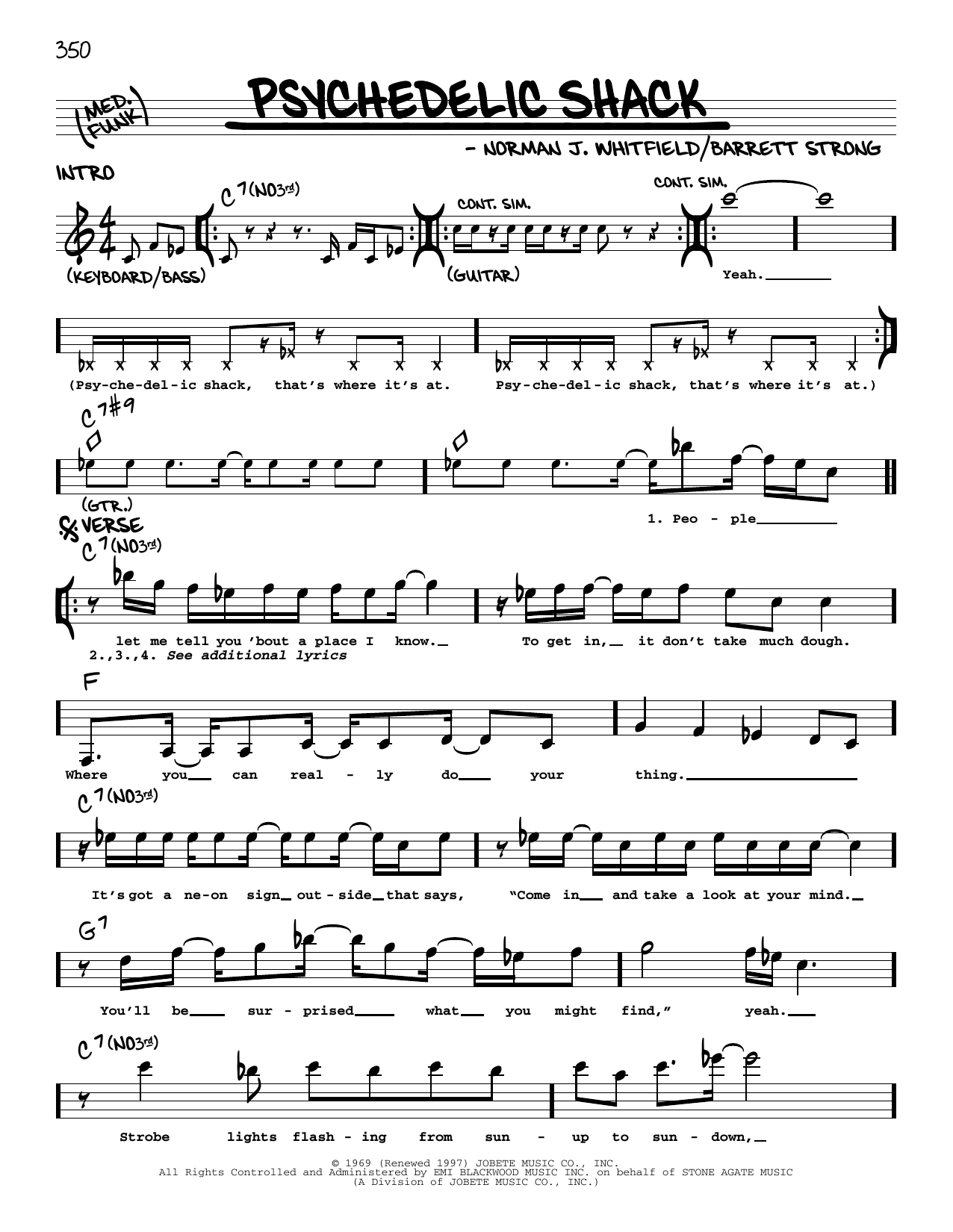 The Temptations Psychedelic Shack Sheet Music Notes & Chords for Real Book – Melody & Chords - Download or Print PDF