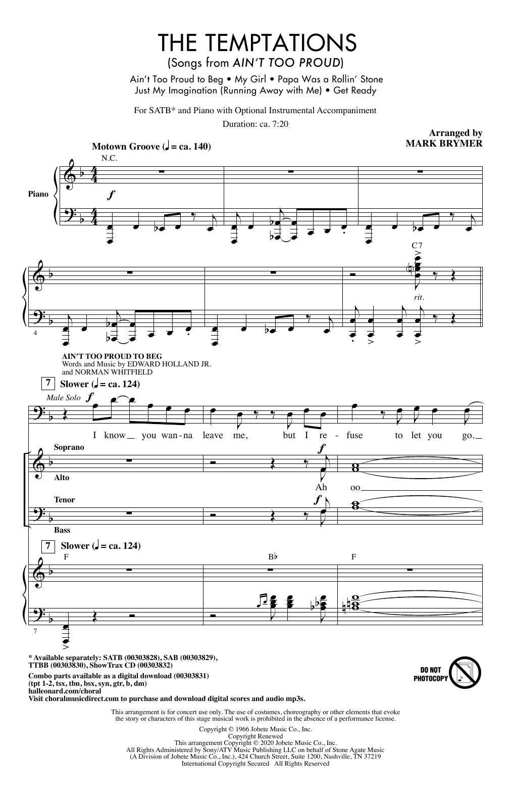 The Temptations The Temptations (Songs from Ain't Too Proud) (arr. Mark Brymer) Sheet Music Notes & Chords for SATB Choir - Download or Print PDF
