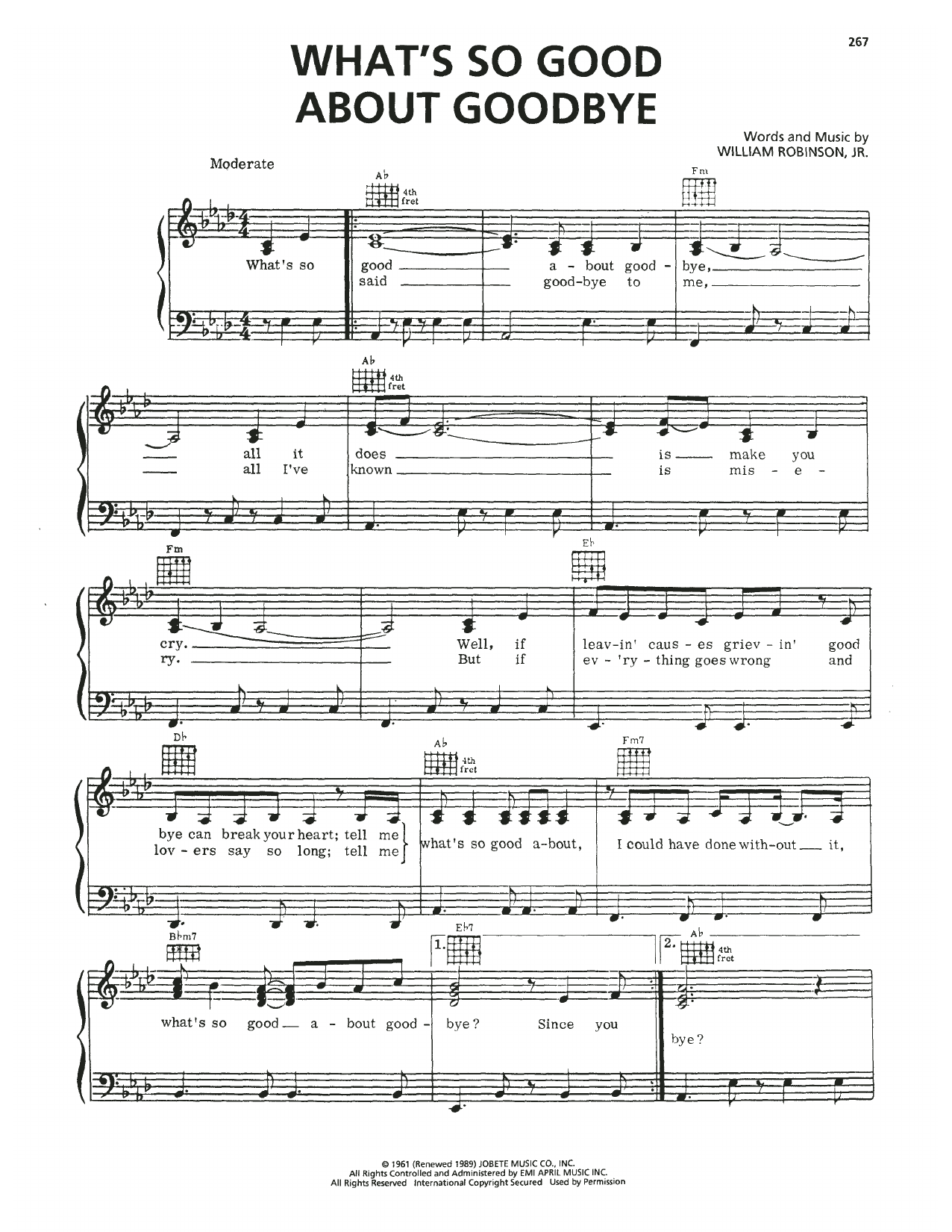 The Temptations What's So Good About Goodbye Sheet Music Notes & Chords for Piano, Vocal & Guitar Chords (Right-Hand Melody) - Download or Print PDF