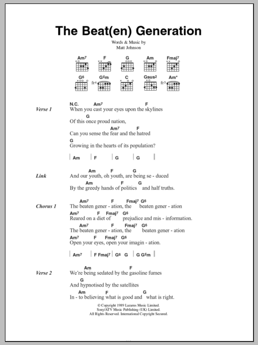 The The The Beat(en) Generation Sheet Music Notes & Chords for Lyrics & Chords - Download or Print PDF