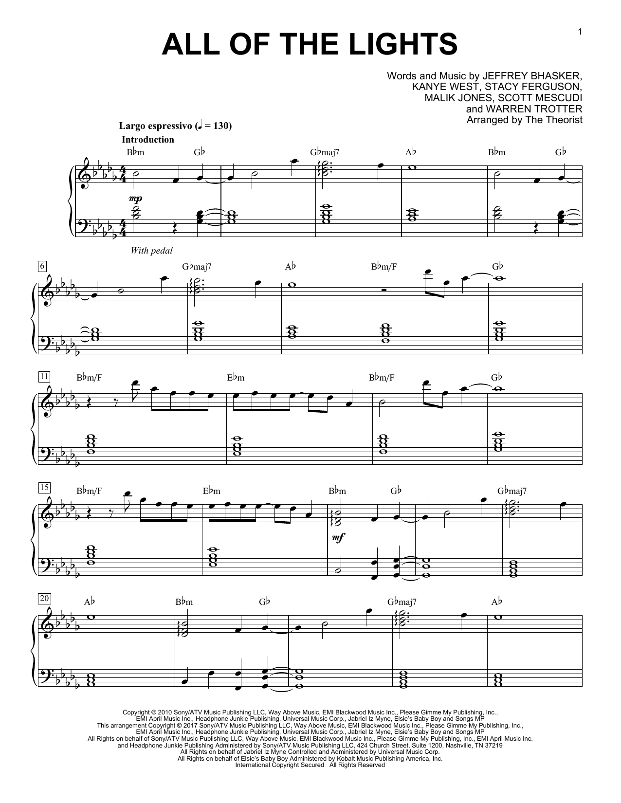 The Theorist All Of The Lights Sheet Music Notes & Chords for Piano Solo - Download or Print PDF
