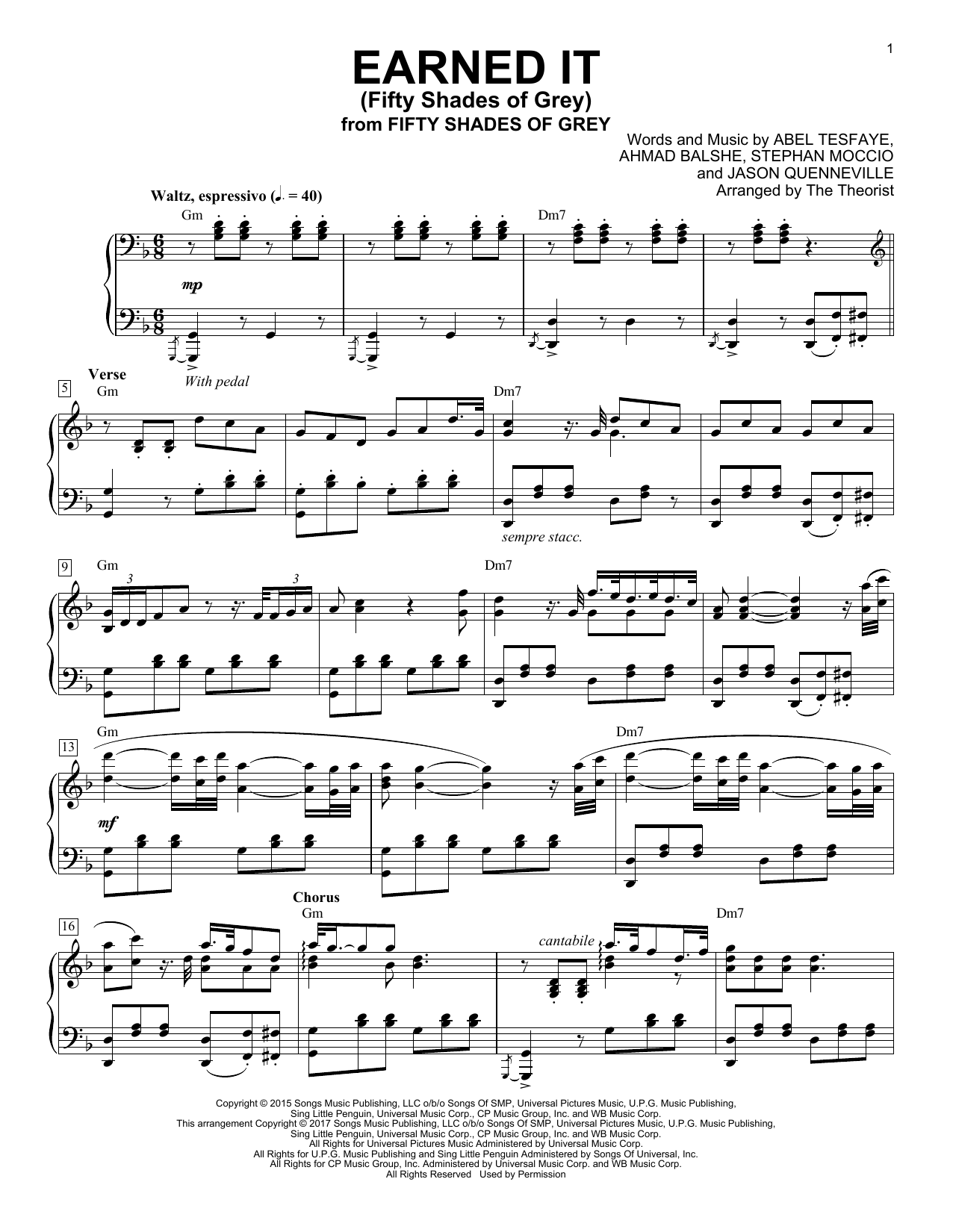 The Theorist Earned It (Fifty Shades Of Grey) Sheet Music Notes & Chords for Piano Solo - Download or Print PDF