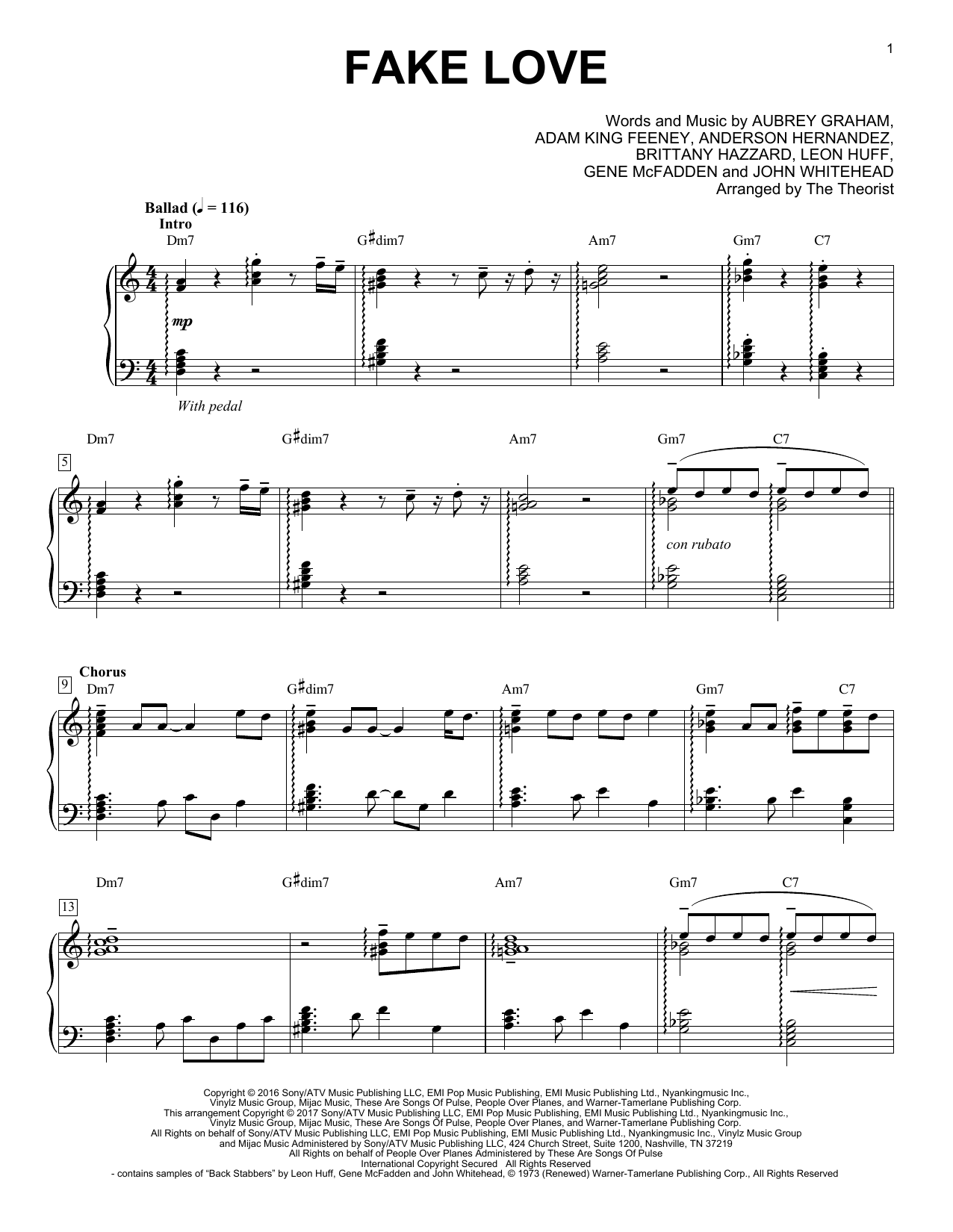 The Theorist Fake Love Sheet Music Notes & Chords for Piano Solo - Download or Print PDF