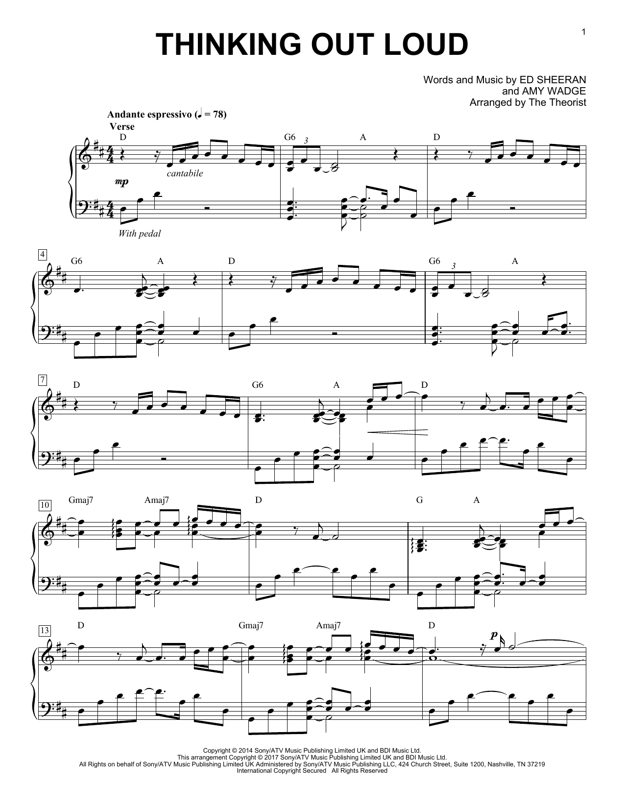 The Theorist Thinking Out Loud Sheet Music Notes & Chords for Piano Solo - Download or Print PDF