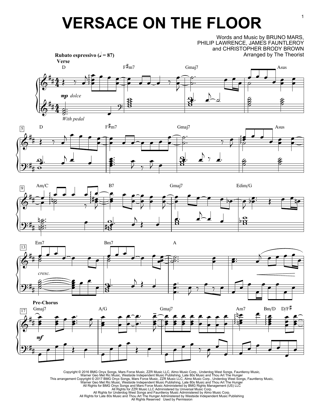 The Theorist Versace On The Floor Sheet Music Notes & Chords for Piano Solo - Download or Print PDF