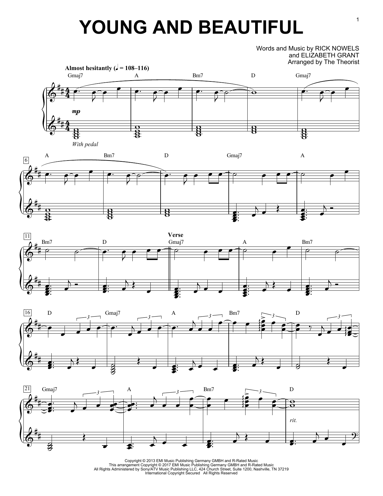 The Theorist Young And Beautiful Sheet Music Notes & Chords for Piano Solo - Download or Print PDF