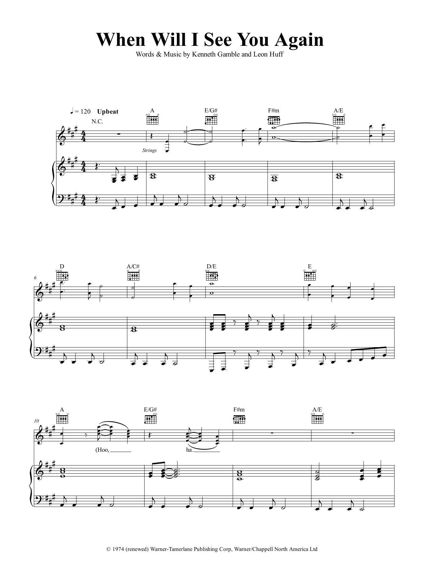 The Three Degrees When Will I See You Again? Sheet Music Notes & Chords for Piano, Vocal & Guitar (Right-Hand Melody) - Download or Print PDF
