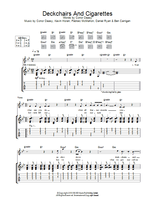 The Thrills Deckchairs And Cigarettes Sheet Music Notes & Chords for Guitar Tab - Download or Print PDF