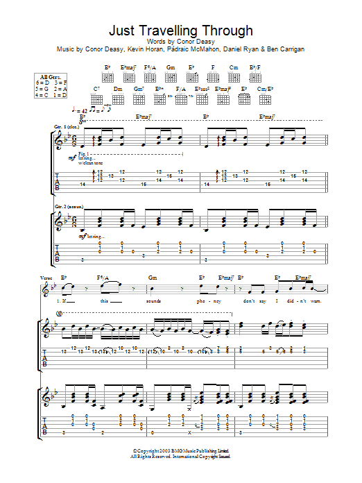 The Thrills Just Travelling Through Sheet Music Notes & Chords for Guitar Tab - Download or Print PDF
