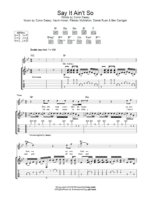 The Thrills Say It Ain't So Sheet Music Notes & Chords for Guitar Tab - Download or Print PDF