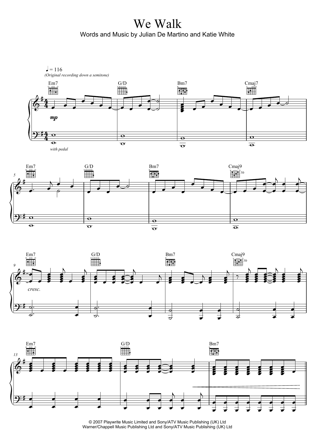 The Ting Tings We Walk Sheet Music Notes & Chords for Piano, Vocal & Guitar (Right-Hand Melody) - Download or Print PDF