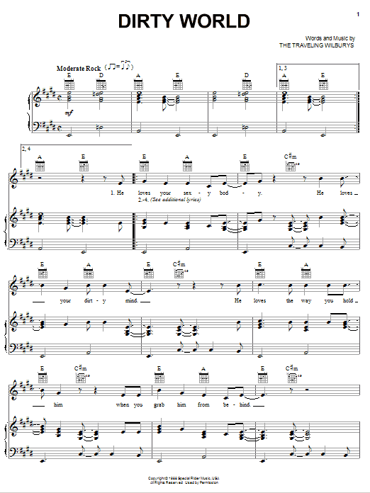 The Traveling Wilburys Dirty World Sheet Music Notes & Chords for Piano, Vocal & Guitar (Right-Hand Melody) - Download or Print PDF The Traveling Wilburys Dirty World Sheet Music Notes & Chords for Piano, Vocal & Guitar (Right-Hand Melody) - Download or Print PDF