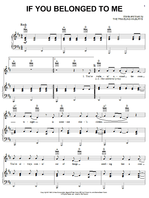 The Traveling Wilburys If You Belonged To Me Sheet Music Notes & Chords for Piano, Vocal & Guitar (Right-Hand Melody) - Download or Print PDF