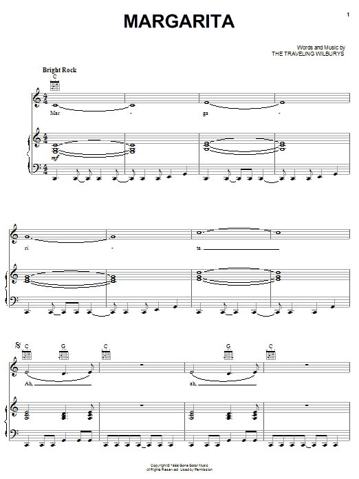 The Traveling Wilburys Margarita Sheet Music Notes & Chords for Piano, Vocal & Guitar (Right-Hand Melody) - Download or Print PDF The Traveling Wilburys Margarita Sheet Music Notes & Chords for Piano, Vocal & Guitar (Right-Hand Melody) - Download or Print PDF