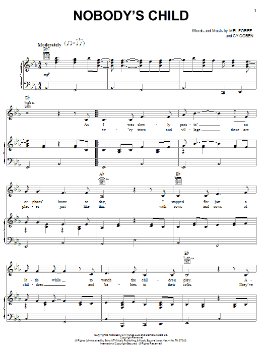 The Traveling Wilburys Nobody's Child Sheet Music Notes & Chords for Piano, Vocal & Guitar (Right-Hand Melody) - Download or Print PDF
